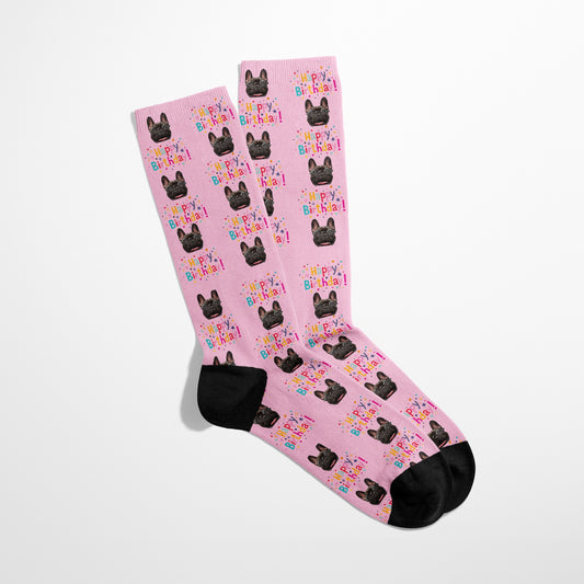 【送禮挑這個!】生日快樂客製襪 粉/ 灰